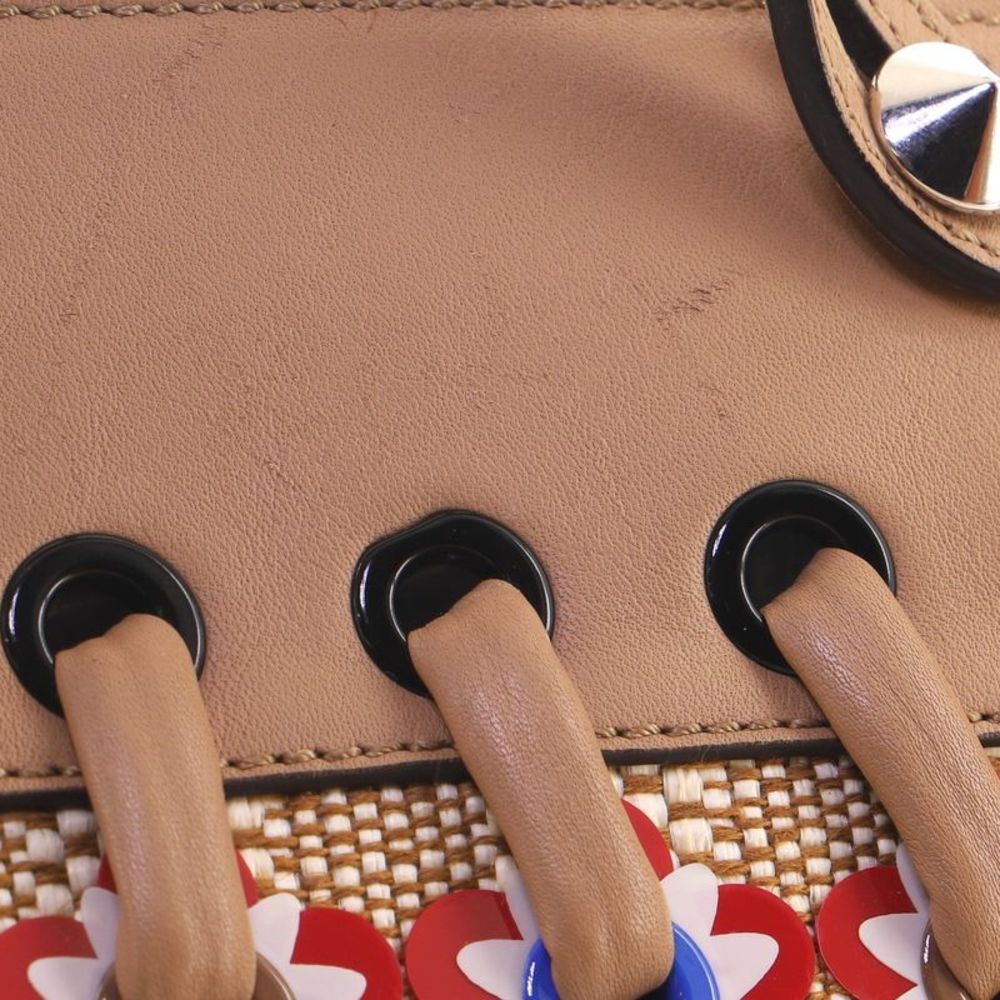 Fendi By The Way Satchel Embellished Raffia with Whipstitch Leather Small - Picture 8 of 9